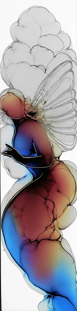 Free abstract angel art bookmark featuring a tar color angel with a blue dress